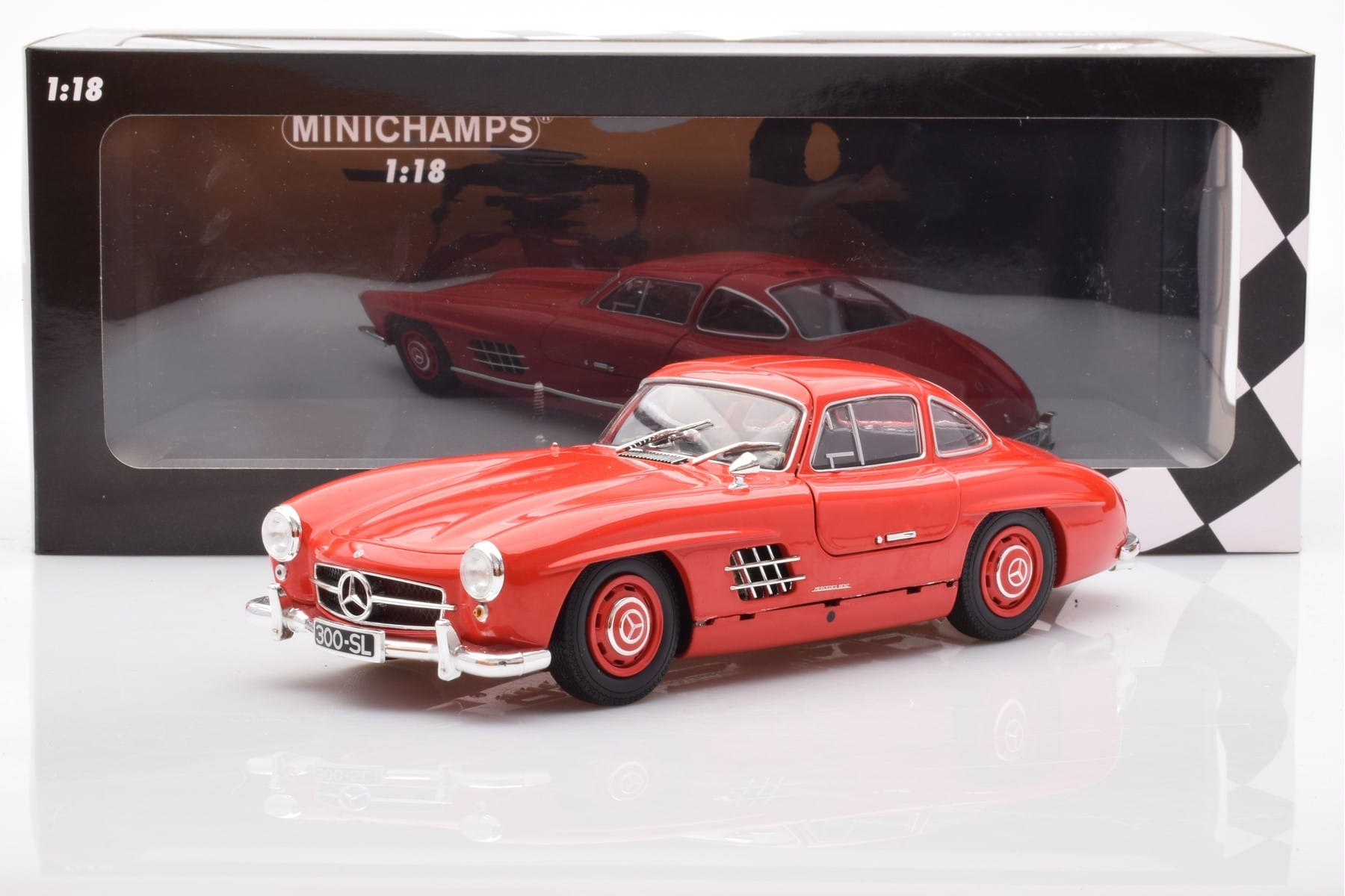 Mercedes 300 SL W198 Gullwing Czerwony Minichamps 1:18 110037211 Metal — zdjęcie 8 z 8