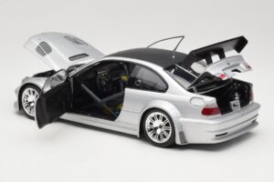 BMW M3 E46 GTR Street Srebrny With Carbon Roof Minichamps 1:18 100012102 Metal — zdjęcie 5 z 8