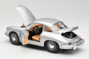 Porsche 356B Srebrny & Brązowe Wnętrze Bburago 1:18 3021-M2 Metal — zdjęcie 5 z 8