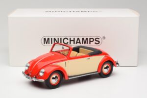Volkswagen Beetle Hebmuller Kabriolet Czerwony & Kremowy Minichamps 1:18 107054231 Żywica — zdjęcie 6 z 6